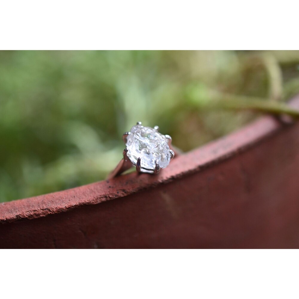 Raw Stone Engagement Ring Uncut Diamond Promise Wedding Band Solid Sterling Silv